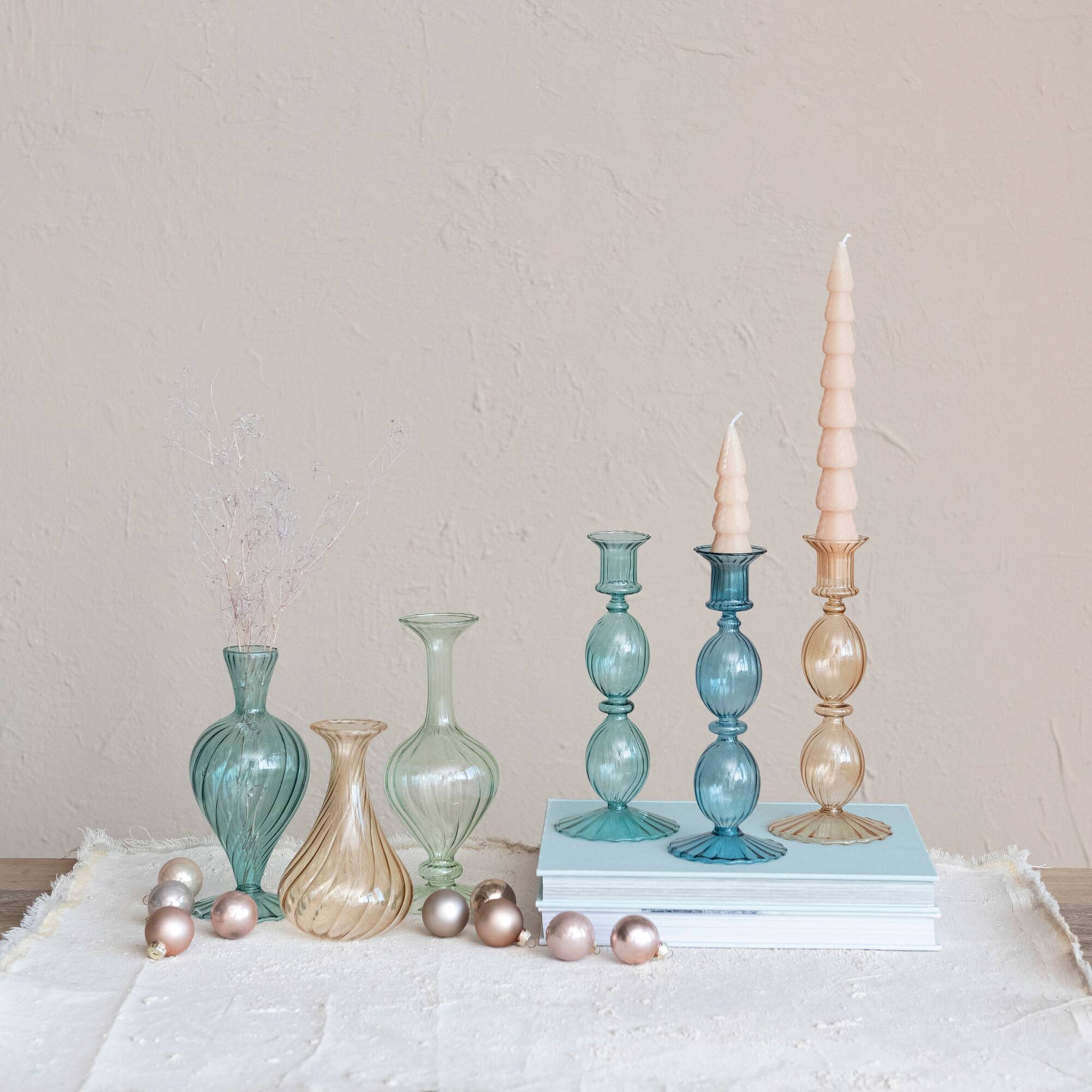 Hello Honey® Pink, Mint & Blue Round Blown Glass Vase Set